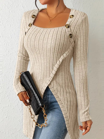 Camille | Asymmetrisches geripptes Oberteil mit Knöpfen