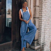 Ramy | Damen Jeans Latzhose Weites Bein Träger Lässig – Blau