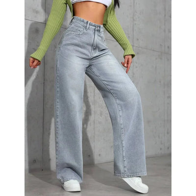 Damen Baggy Jeans mit Hohem Bund und Weitem Bein
