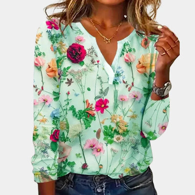 Damen Bluse mit floralem Muster und V-Ausschnitt