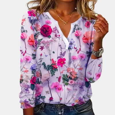 Damen Bluse mit floralem Muster und V-Ausschnitt