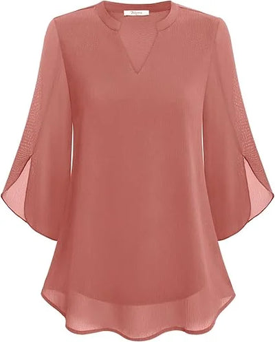Damen Bluse mit V-Ausschnitt und Flatterärmeln