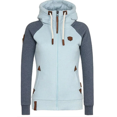 Damen Zip Hoodie mit Kapuze und braunen Details