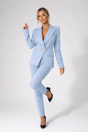 Damen Hosenanzug Elegant Business Zweiteiler – Hellblau