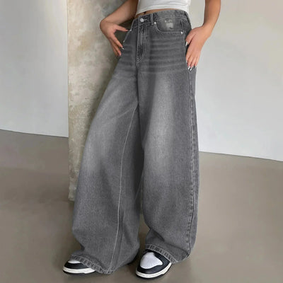 Damen Baggy Jeans mit weitem Bein lässig geschnitten