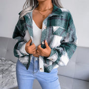 Mia | Damen Karierter Strickpullover Oversize Flanell Shacket Langarm – Grün