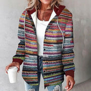 Amelie | Damen Karo Hoodie Jacke mit Kapuze Lockere Passform Winterjacke – Mehrfarbig