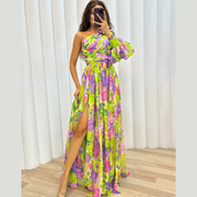Damen Kleid für besondere Anlässe - Maxi-Abendkleid Blumen – Gelb