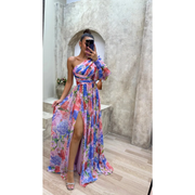 Damen Kleid für besondere Anlässe - Maxi-Abendkleid Blumen – Lila