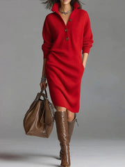 Damen Kleid Midi Knopfleiste – Rot