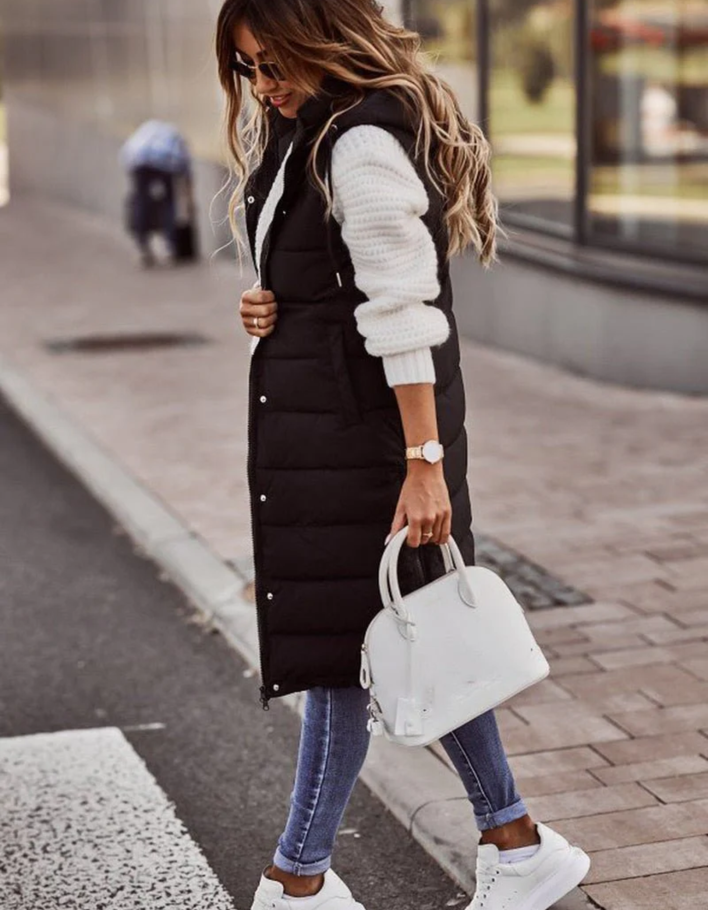 Luvely | Damen Lange Steppweste | Leichte Daunenjacke