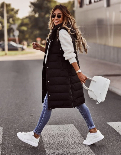 Luvely | Damen Lange Steppweste | Leichte Daunenjacke