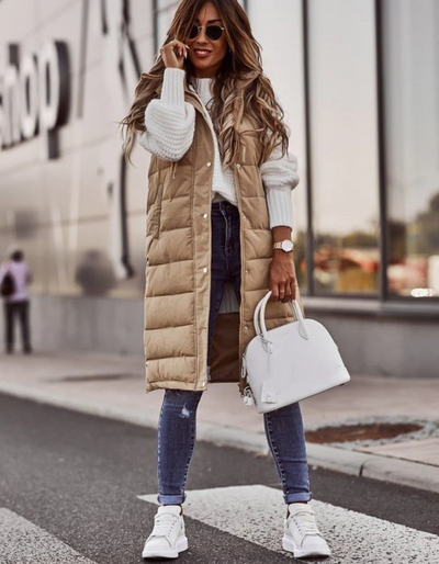 Luvely | Damen Lange Steppweste | Leichte Daunenjacke