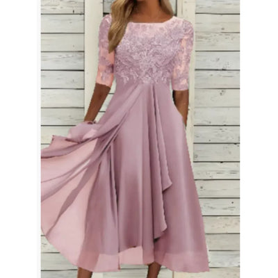 Damen Midikleid mit Spitzenoberteil und 3/4 Ärmeln