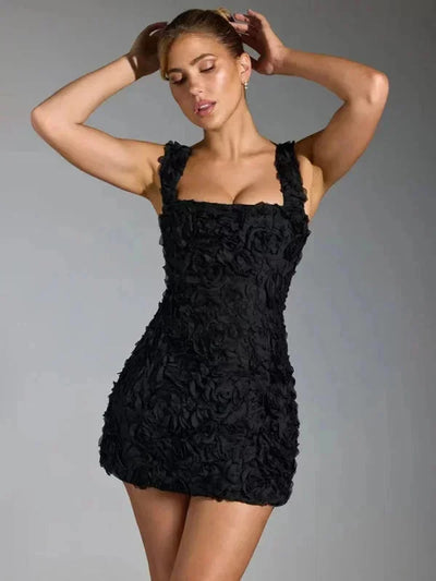 Damen Minikleid mit Blumenstruktur und Trägern