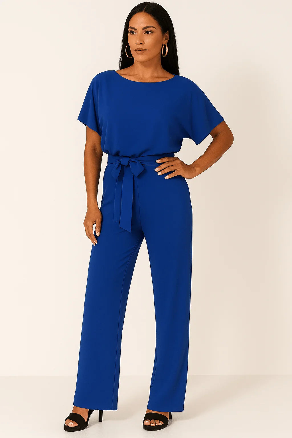 Damen Overall mit Krawatten Gürtel und weitem Bein