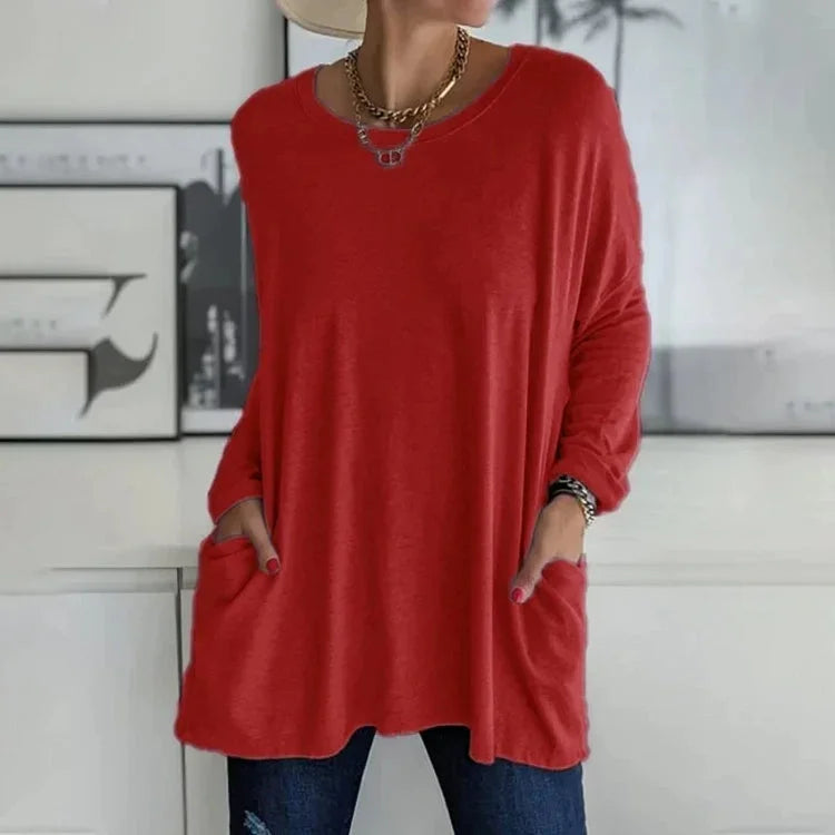 Damen Oversize Pullover mit Rundhalsausschnitt und Taschen