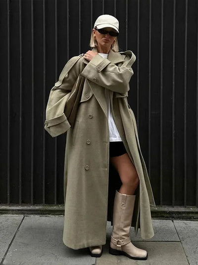 Damen Oversize Trenchcoat mit breiten Revers