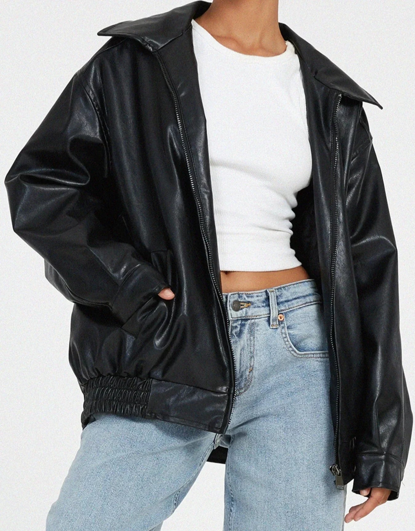 Damen Oversized Jacke im Biker-Stil