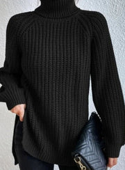 Clara | Damen Oversized Rollkragen Strickpullover mit lockerem Schnitt – Schwarz