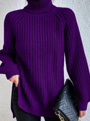 Clara | Damen Oversized Rollkragen Strickpullover mit lockerem Schnitt – Lila