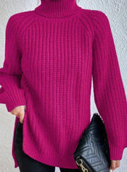 Clara | Damen Oversized Rollkragen Strickpullover mit lockerem Schnitt – Rosa