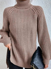 Clara | Damen Oversized Rollkragen Strickpullover mit lockerem Schnitt – Hellbraun