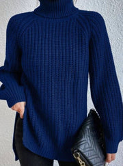 Clara | Damen Oversized Rollkragen Strickpullover mit lockerem Schnitt – Marineblau