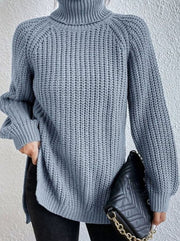 Clara | Damen Oversized Rollkragen Strickpullover mit lockerem Schnitt – Himmelblau