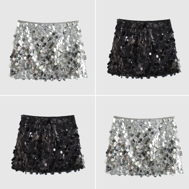 Dulcie | Damen Pailletten Rock Schwarz | Kurz