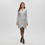 Damen Pailletten Wickelkleid Mini Elegant – Silber