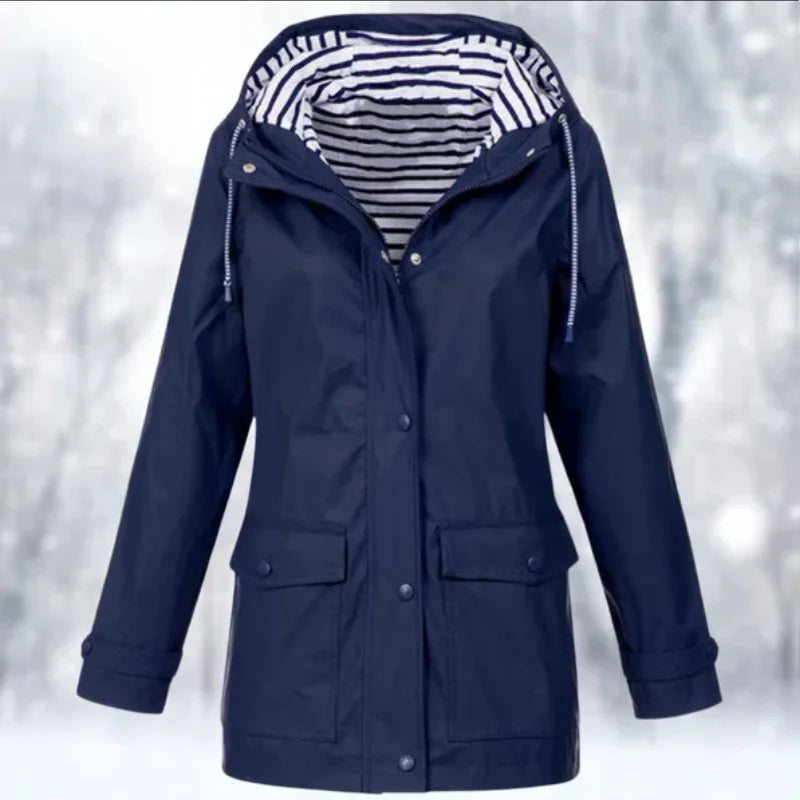 Damen Regenjacke mit Kapuze und Streifenfutter