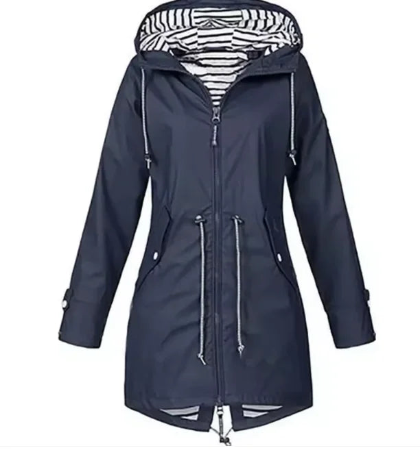 Damen Regenjacke mit Kapuze und verstellbarem Taillenzug