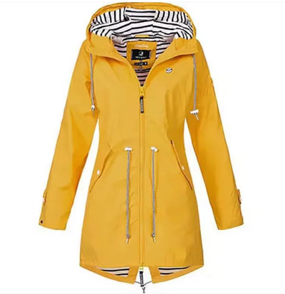 Damen Regenjacke mit Kapuze und verstellbarem Taillenzug