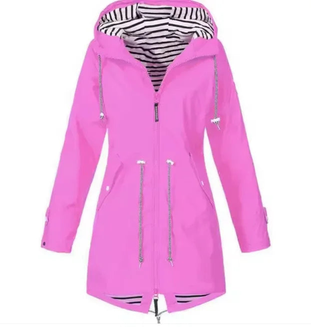 Damen Regenjacke mit Kapuze und verstellbarem Taillenzug