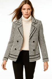 Damen Strick Jacke Hahnentritt – Weiß
