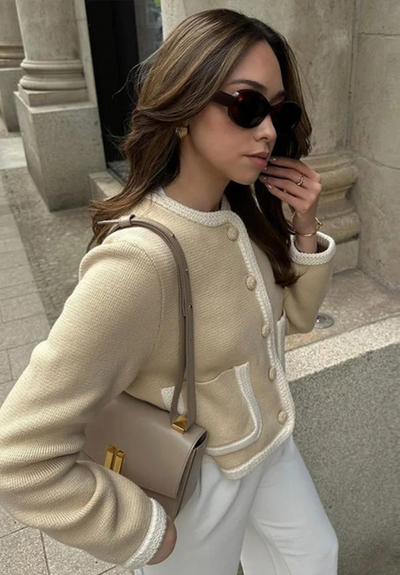 Oksana | Damen Strickjacke Kurz | Beige