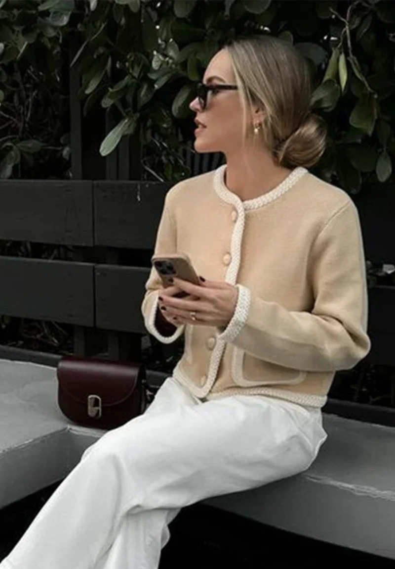 Oksana | Damen Strickjacke Kurz | Beige