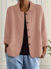 Marie | Damen Strickjacke leichte Baumwoll-Leinen Hemd-Cardigan mit Knöpfen – Rosa