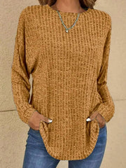 Mia | Damen Strickpullover Langarm Rundhals Waffle-Knit Oversized – Khaki