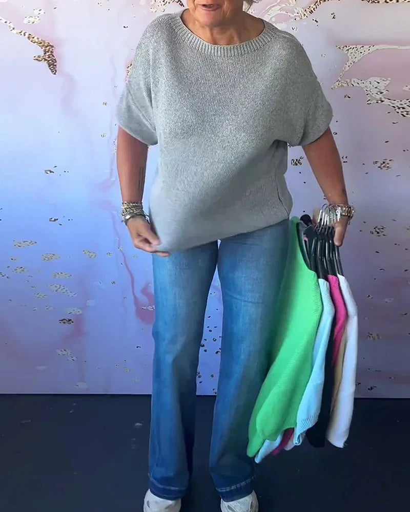 Damen Strickoberteil mit lockerer Passform und Rundhals