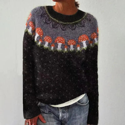 Damen Strickpullover mit Rundhalsausschnitt und Norwegermuster