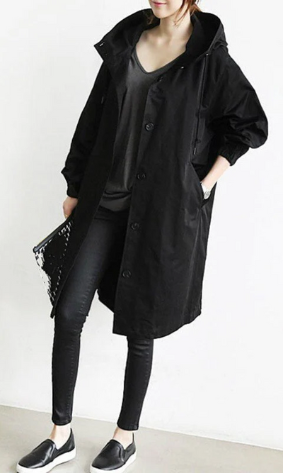 Morgana | Damen Trenchcoat Schwarz | Lange Jacke