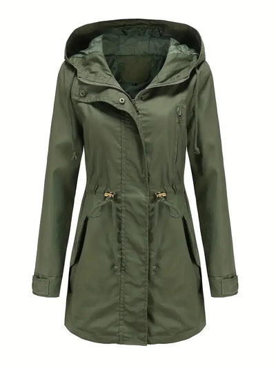 Damen Wasserdichter Trenchcoat mit Kapuze und Taschen