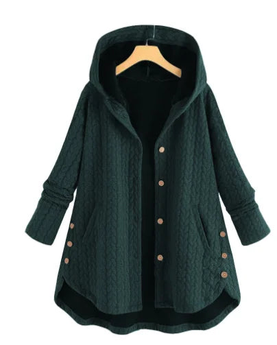Damen Strickjacke mit Kapuze und Knöpfen