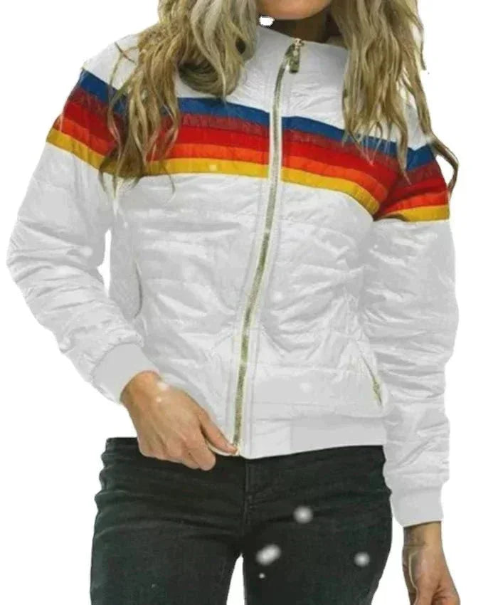 Damen Winterjacke mit Streifen und Kapuze