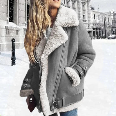 Damen Winterjacke mit Teddyfell und Schnallen