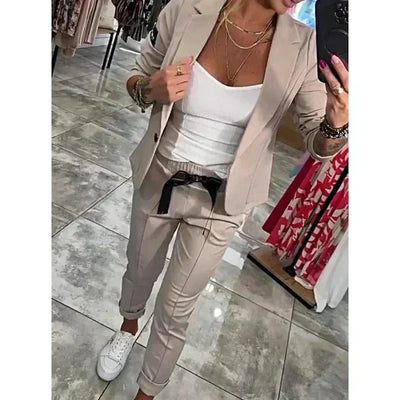 Damen Zweiteiler Anzug mit Joggerhose und Blazer für Alltag