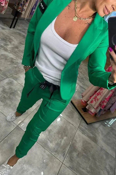 Damen Zweiteiler Anzug mit Joggerhose und Blazer für Alltag