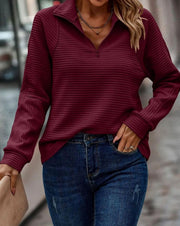 Emilia | Damenpullover mit Reißverschluss Stehkragen Rippstrick Oversize Sweatshirt – Rot